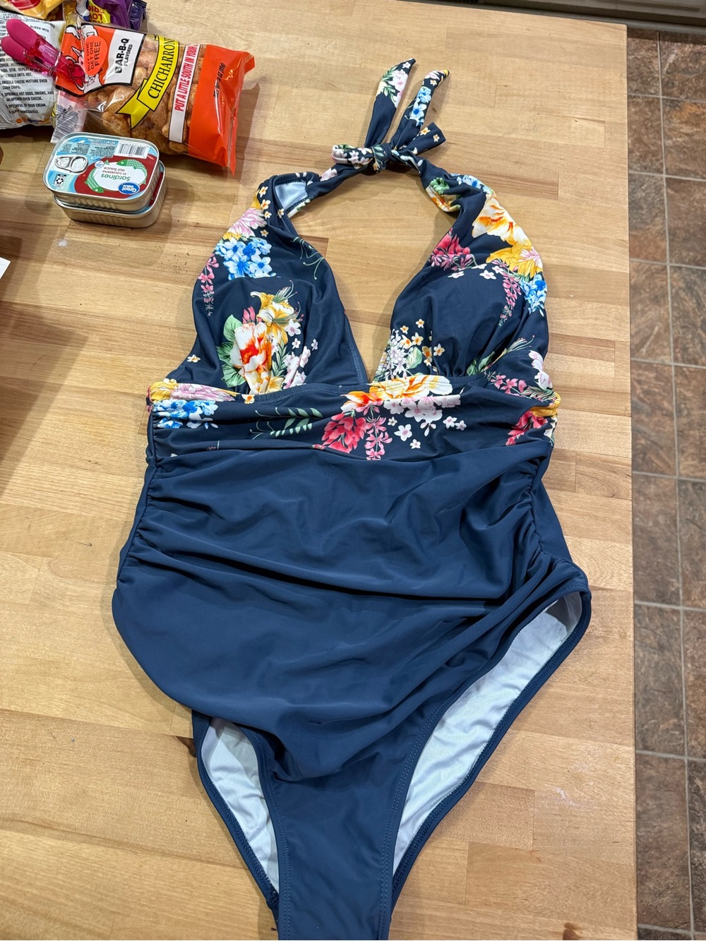 Cupshe Navy Floral Halter One-Piece Swimsuit for Kids